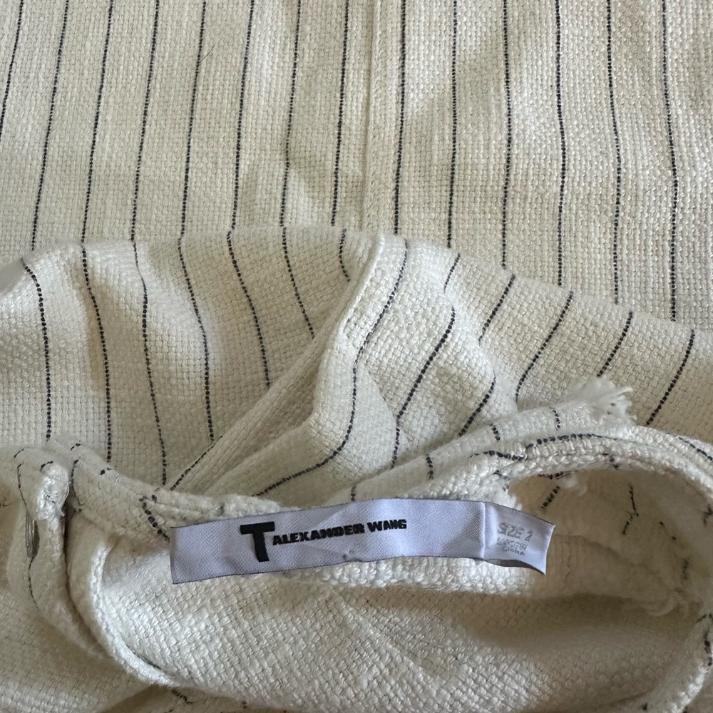 T By Alexander Wang High Neck White & Navy Striped Raw Hem Mini Dress Size 2 - Picture 12 of 13